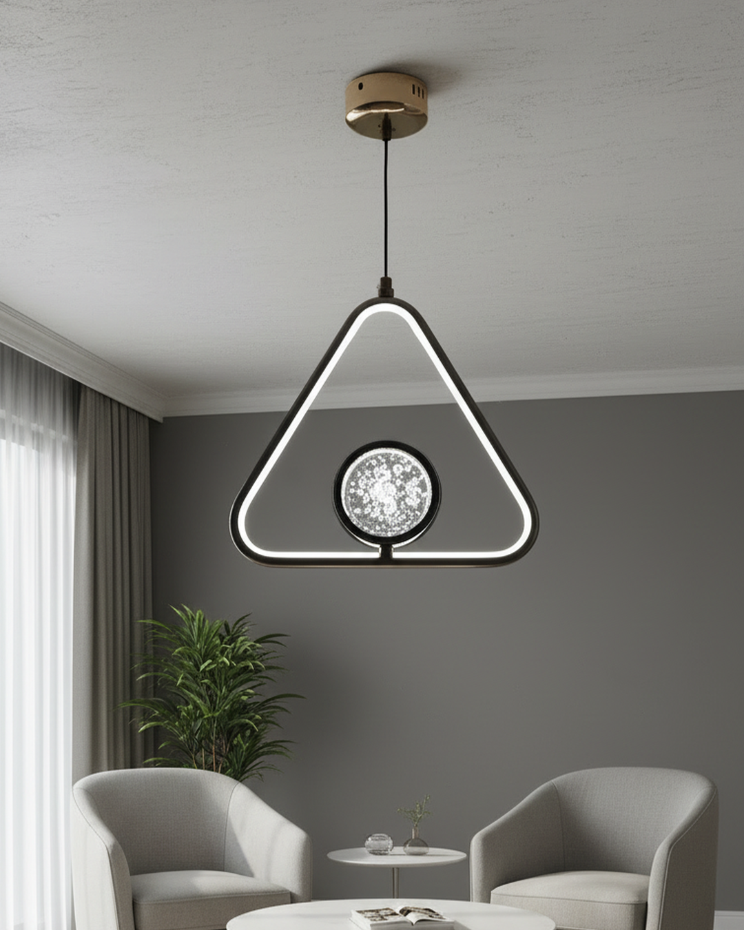 Swanart Modern LED Triangle Pendant Light, Adjustable Hanging Ceiling Light, Crystal Center Decorative Chandelier, 3 Color LED Light, Dining Room Kitchen Living Room Pendant Lamp