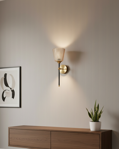 Swanart modern wall light with crystal glass shade and gold finish, decorative LED sconce for living room or bedroom indoor lighting