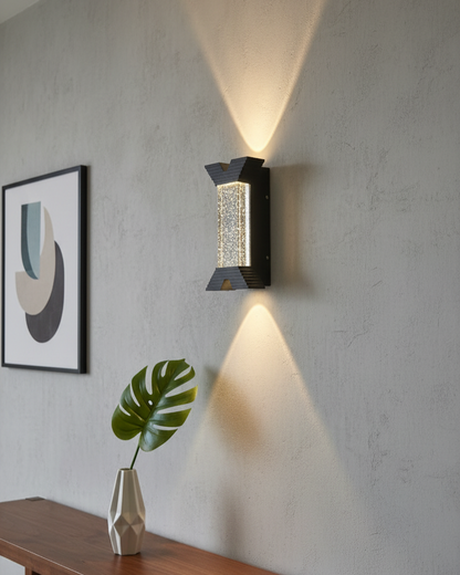 Swanart Modern LED Outdoor Wall Light Up Down Wall Lamp, Decorative Interial & Exterior Sconce, Warm Glass Bubble Crystal Light, Garden Porch Balcony Gate Patio Lighting - Swanart