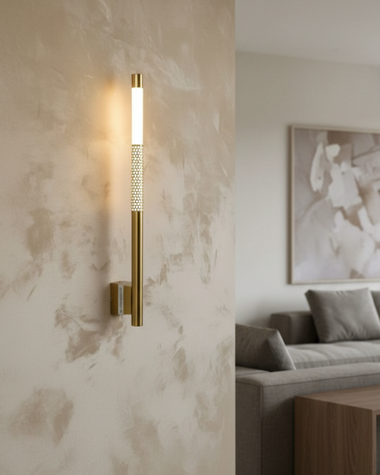 Swanart modern LED wall light in gold finish, warm white decorative sconce lamp for living room, bedroom, or hallway indoor lighting