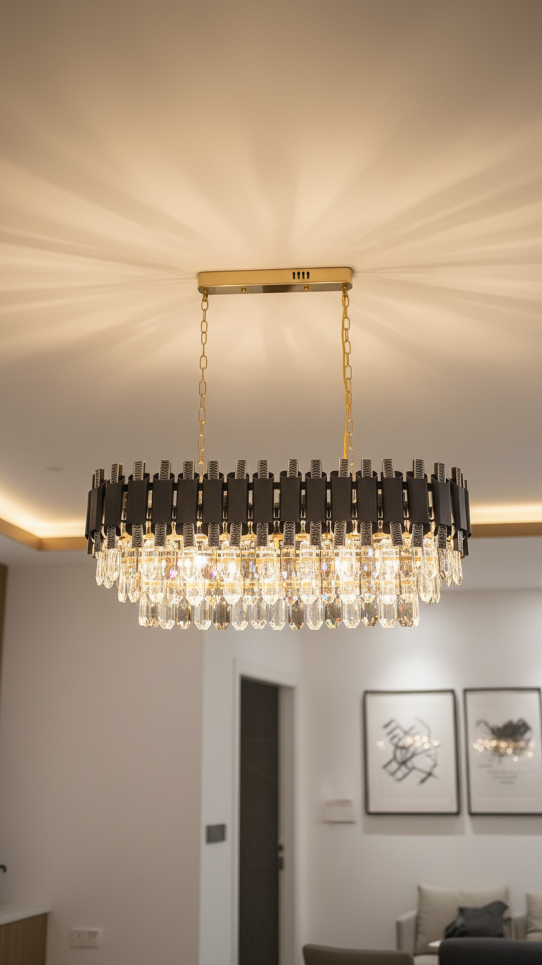 Swanart Crystal Pendant Chandelier Light - Round Rectangle Shape - Swanart