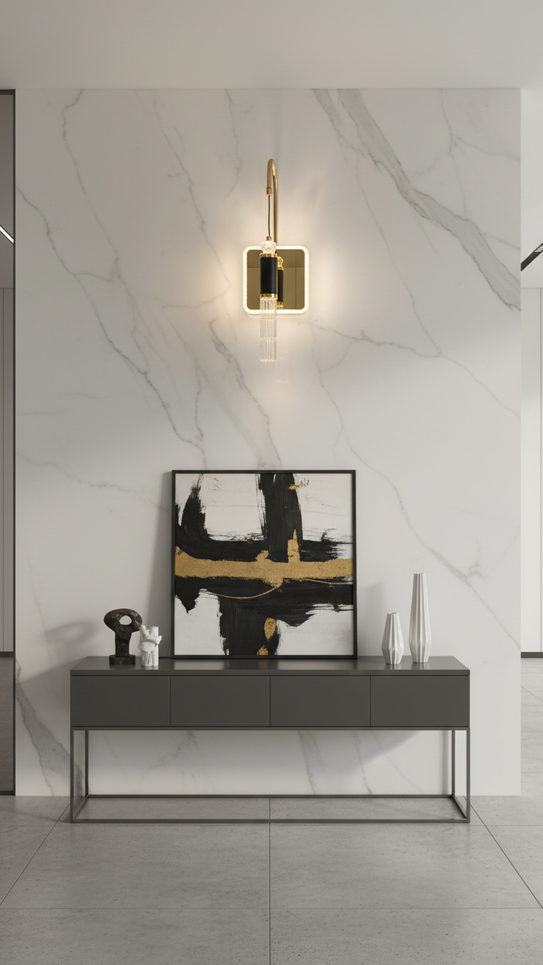 Swanart Modern Crystal Wall Sconce with LED Mirror - Elegant Bathroom Vanity Light Fixture with Gold Finish & Crystal Shade - Swanart