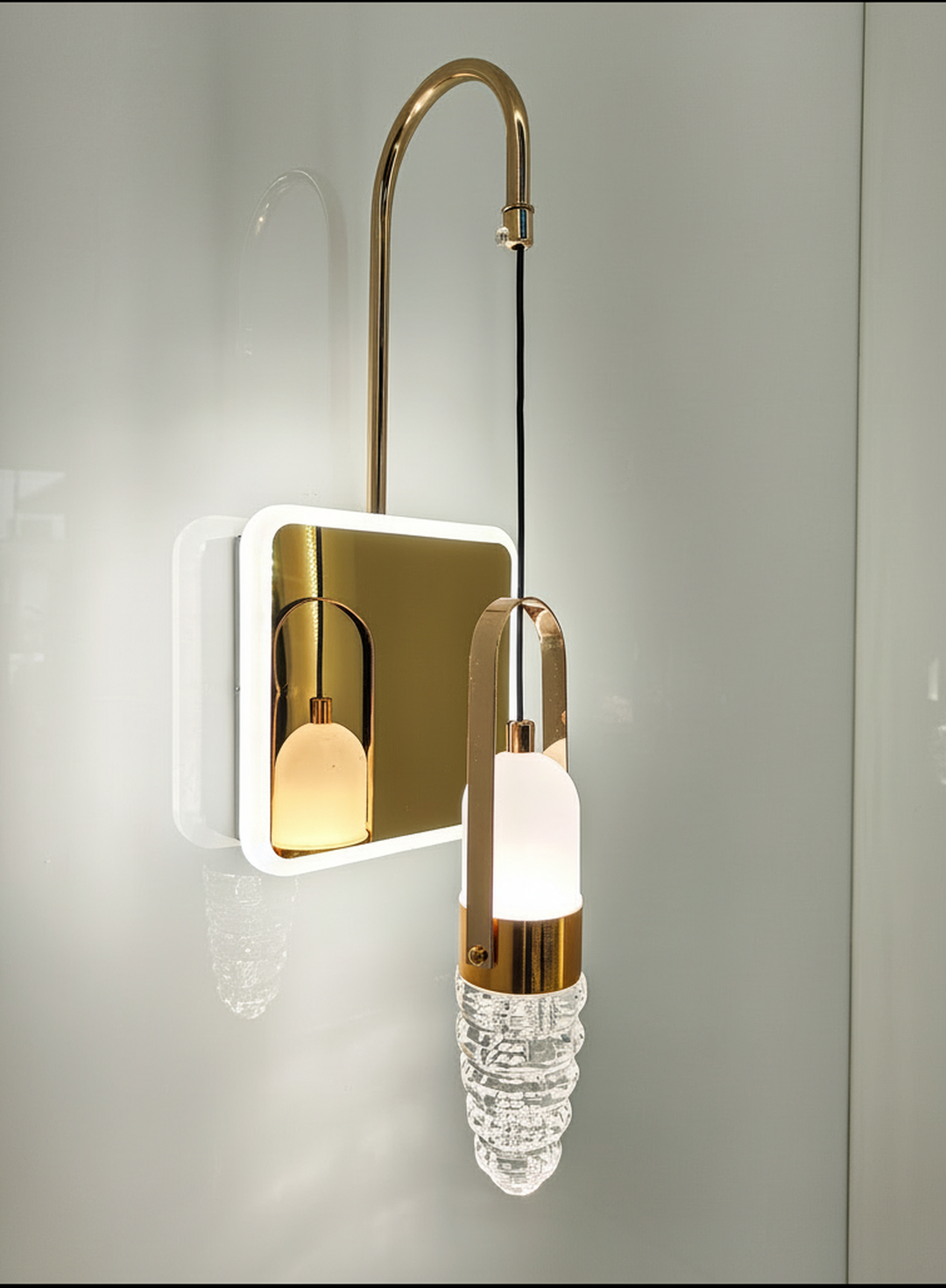 Swanart Modern Crystal Wall Sconce with LED Mirror - Elegant Bathroom Vanity Light Fixture with Gold Finish & Crystal Shade - Swanart