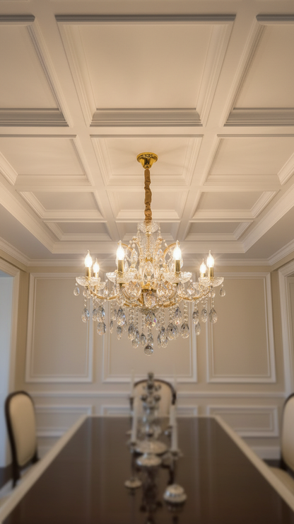 Swanart luxury crystal chandelier with 8 gold-finished lights and hanging glass crystals, 78cm wide, modern decorative ceiling fixture