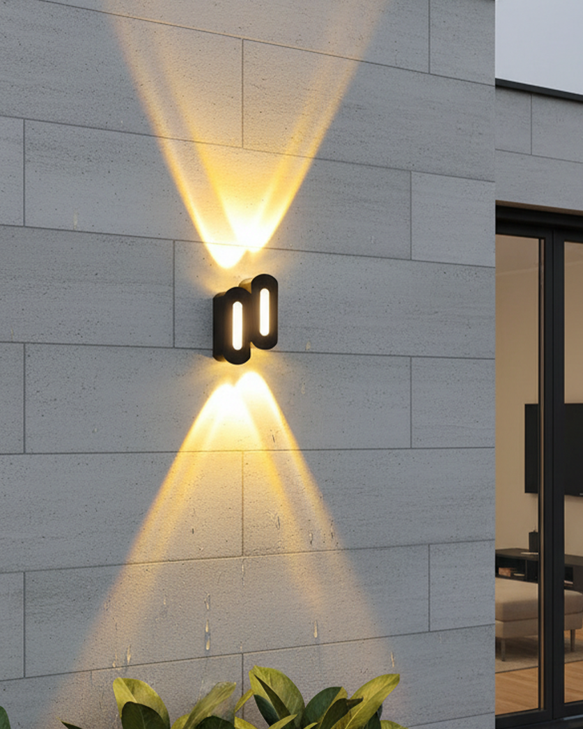 Swanart LED wall light with four aluminum fixtures, warm white glow, designed for indoor and outdoor use, shockproof and rustproof.