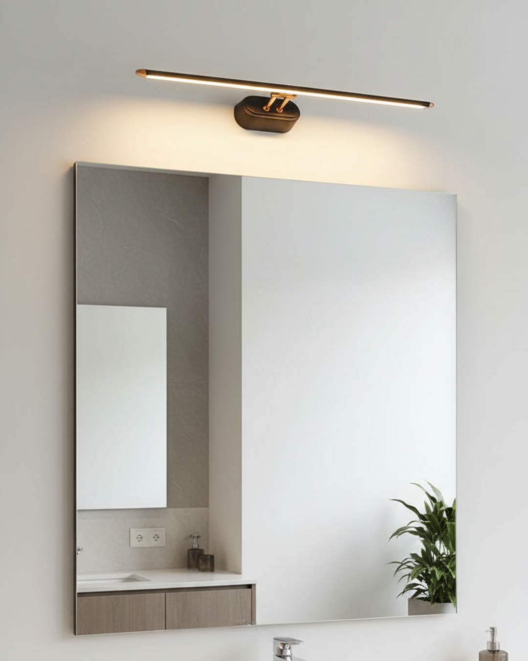 Swanart modern LED bathroom mirror light with warm white glow, wall-mounted metal vanity lamp for dressing tables and makeup.