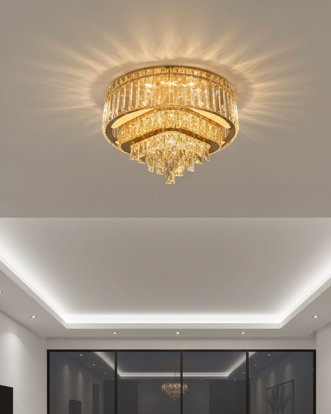Swanart Crystal Pendant Chandelier Light with hanging crystal accents and modern design, ideal for contemporary interior lighting.