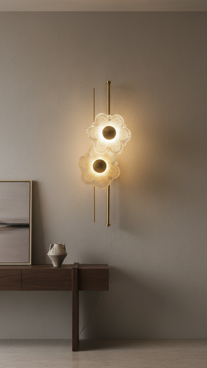 Swanart Modern Flower Crystal Wall Light, Luxury Gold LED Wall Sconce for Living Room Bedroom Hallway, Decorative Glass Flower Wall Lamp, Elegant Home Decor Lighting Fixture Warm Ambient Light
