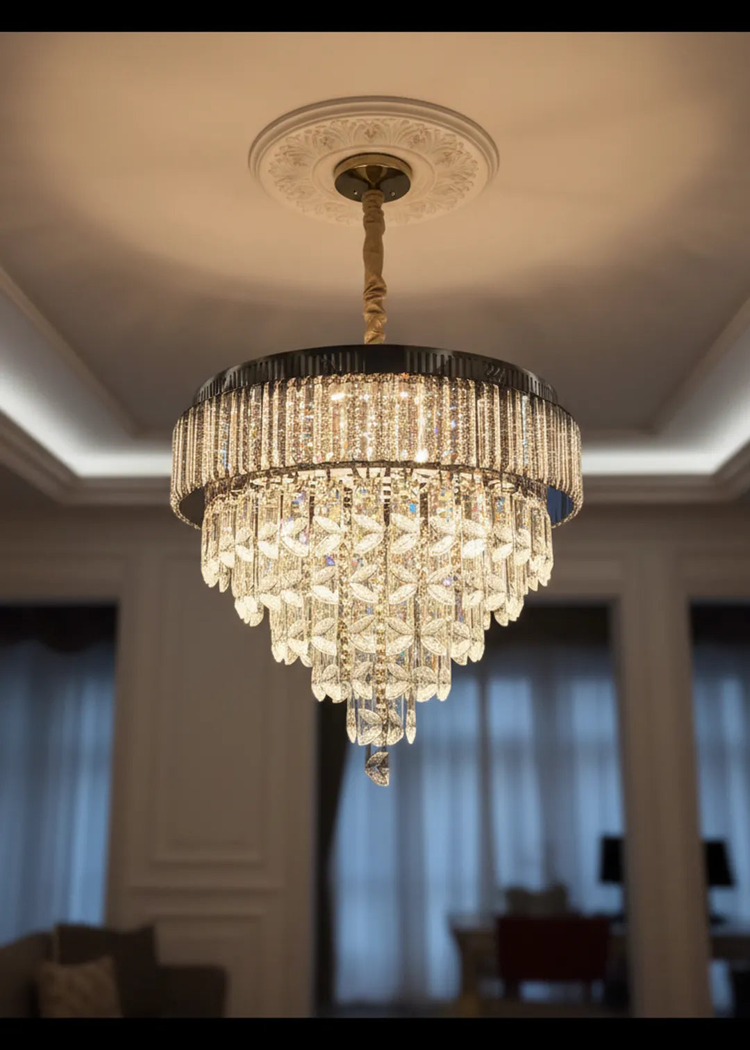 Swanart 5-layer crystal chandelier ceiling light with LED, modern luxury design, 37 cm hanging and flush mount for living or dining room