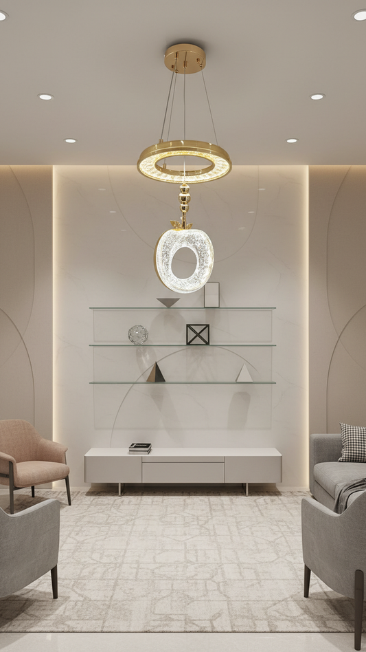 Swanart Luxury Crystaple Crystal Apple Chandelier – Elegant LED Pendant Light with 3-in-1 Color Change, Height Adjustable – Modern Gold & Crystal Ceiling Light for Home & Office - Swanart