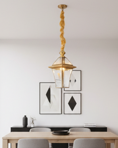 Swanart vintage gold hanging pendant light with glass shade, decorative indoor ceiling lamp for living room, dining hall, or kitchen.