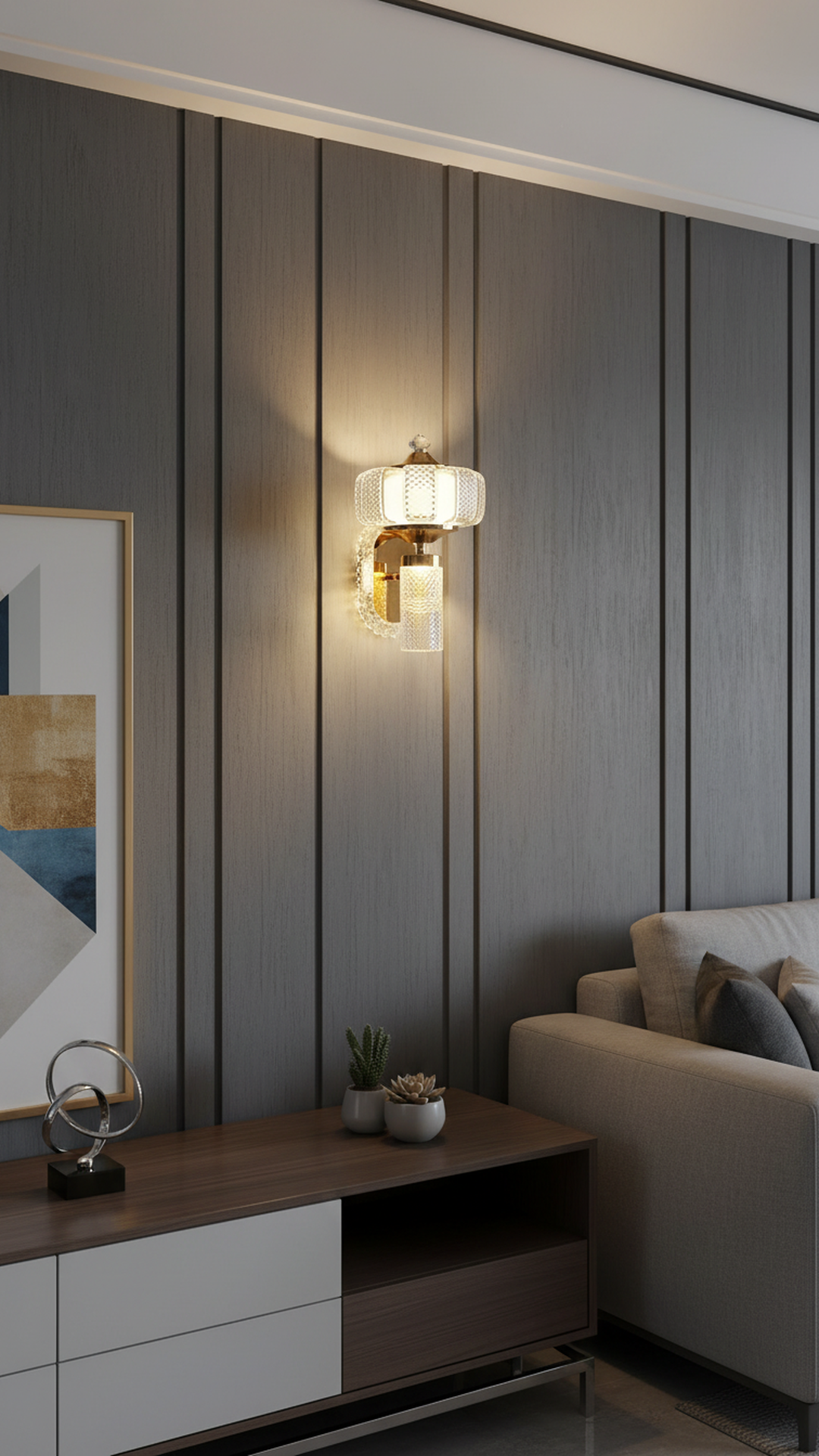 Swanart modern fiber wall light with gold finish, elegant LED sconce for living room, bedroom, or hallway home decor.
