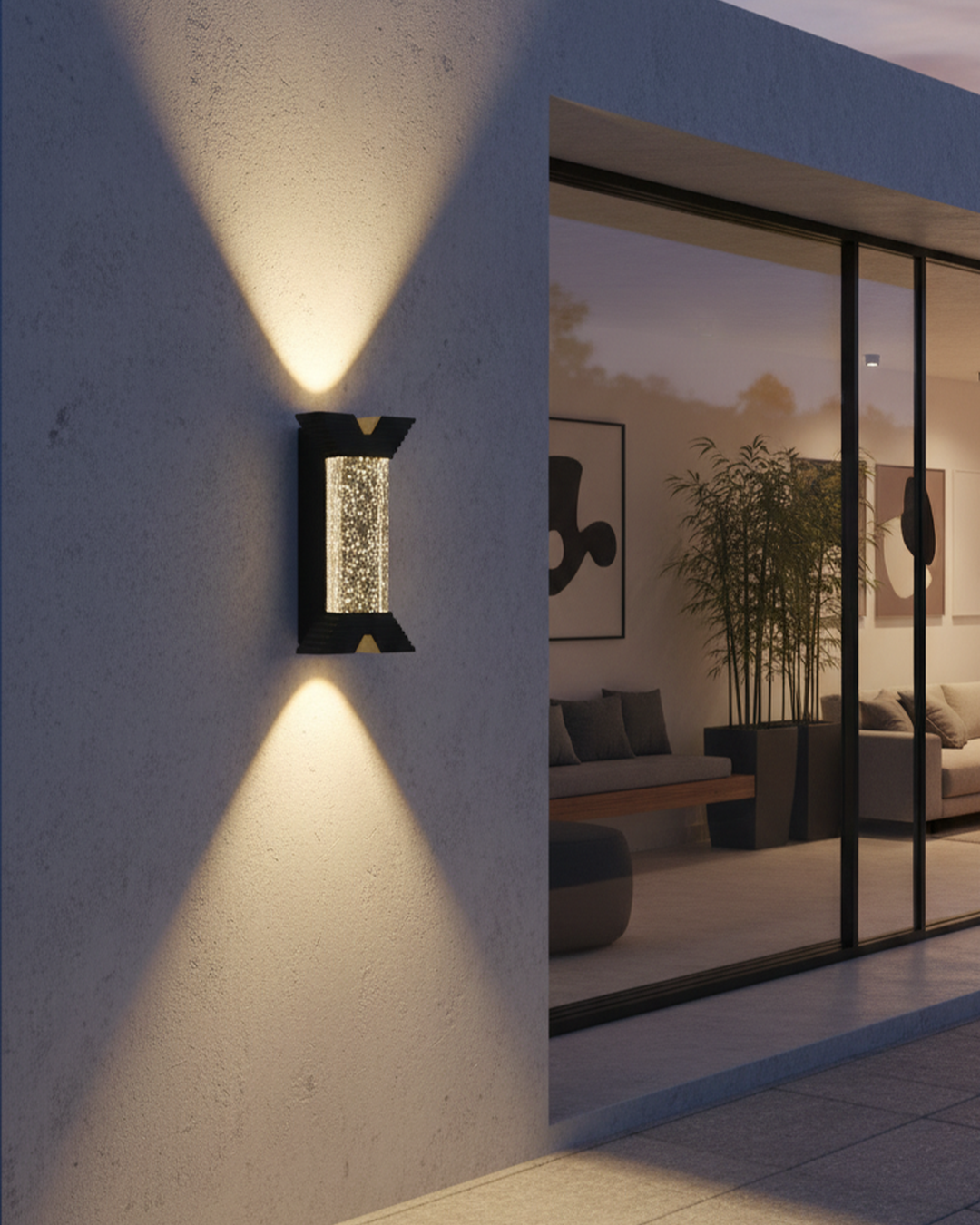 Swanart Modern LED Outdoor Wall Light Up Down Wall Lamp, Decorative Interial & Exterior Sconce, Warm Glass Bubble Crystal Light, Garden Porch Balcony Gate Patio Lighting - Swanart