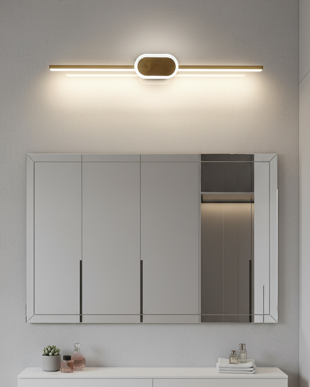 Swanart mirror frame with integrated LED lights, decorative design, perfect for enhancing wall decor and adding illumination.