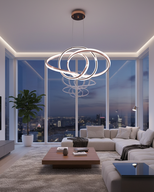 Swanart modern pendant light with sleek design, hanging from ceiling with warm glow, perfect for contemporary home decor.