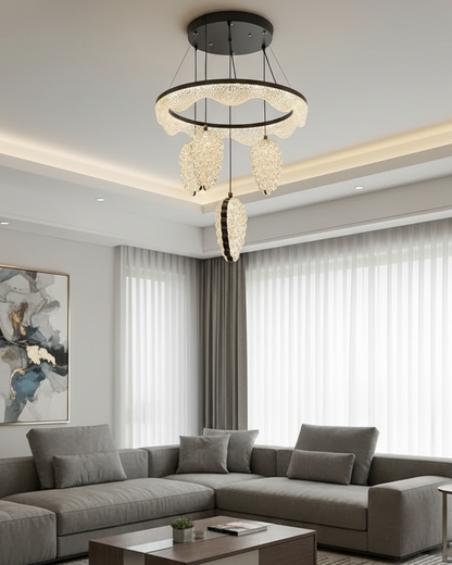 Swanart modern crystal ring chandelier ceiling light with LED pendant, decorative hanging lamp for living, dining, or bedroom decor