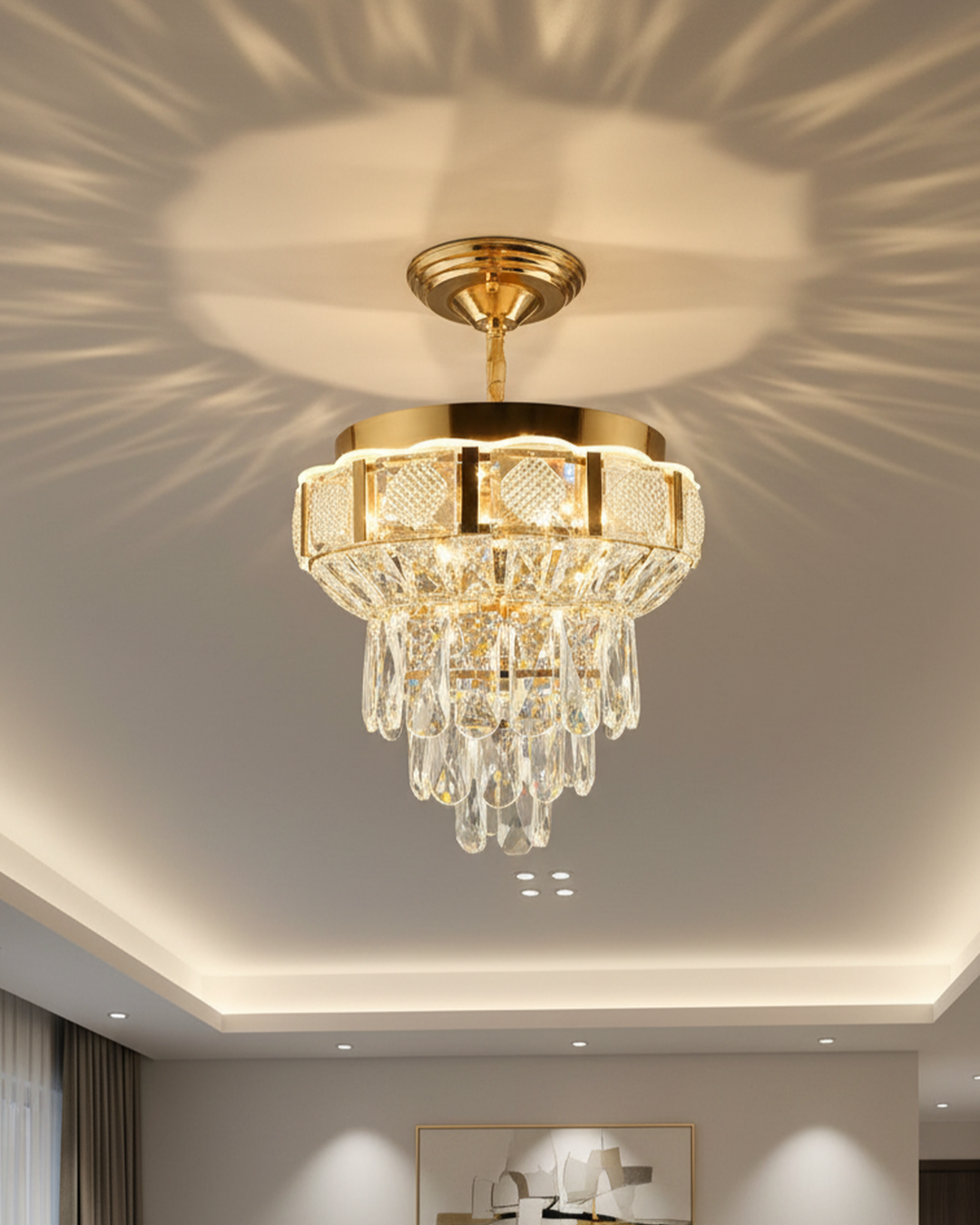 Swanart Crystal Pendant Chandelier Light hanging fixture with sparkling crystal accents and elegant design.