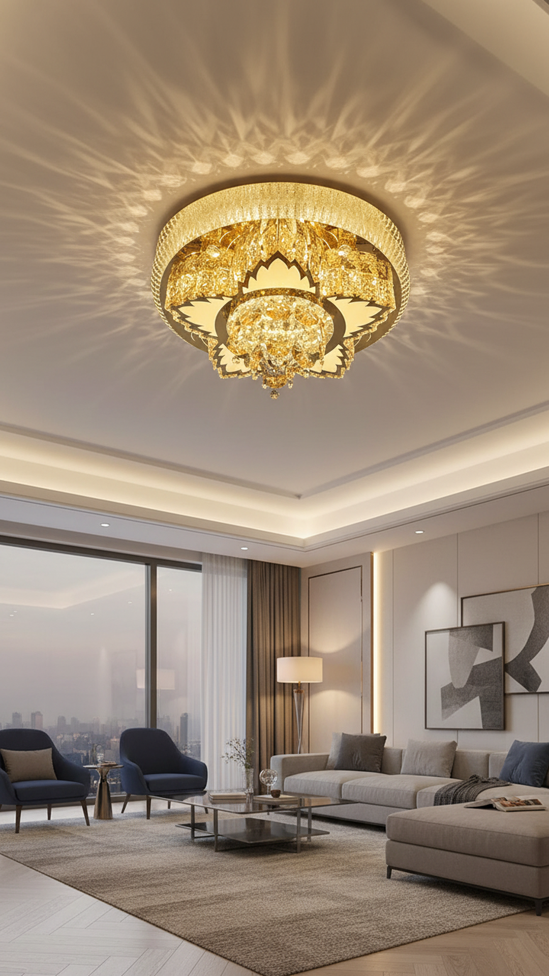 Swanart Crystal Pendant Chandelier Light with multiple hanging crystal prisms and elegant design, ideal for modern interior decor