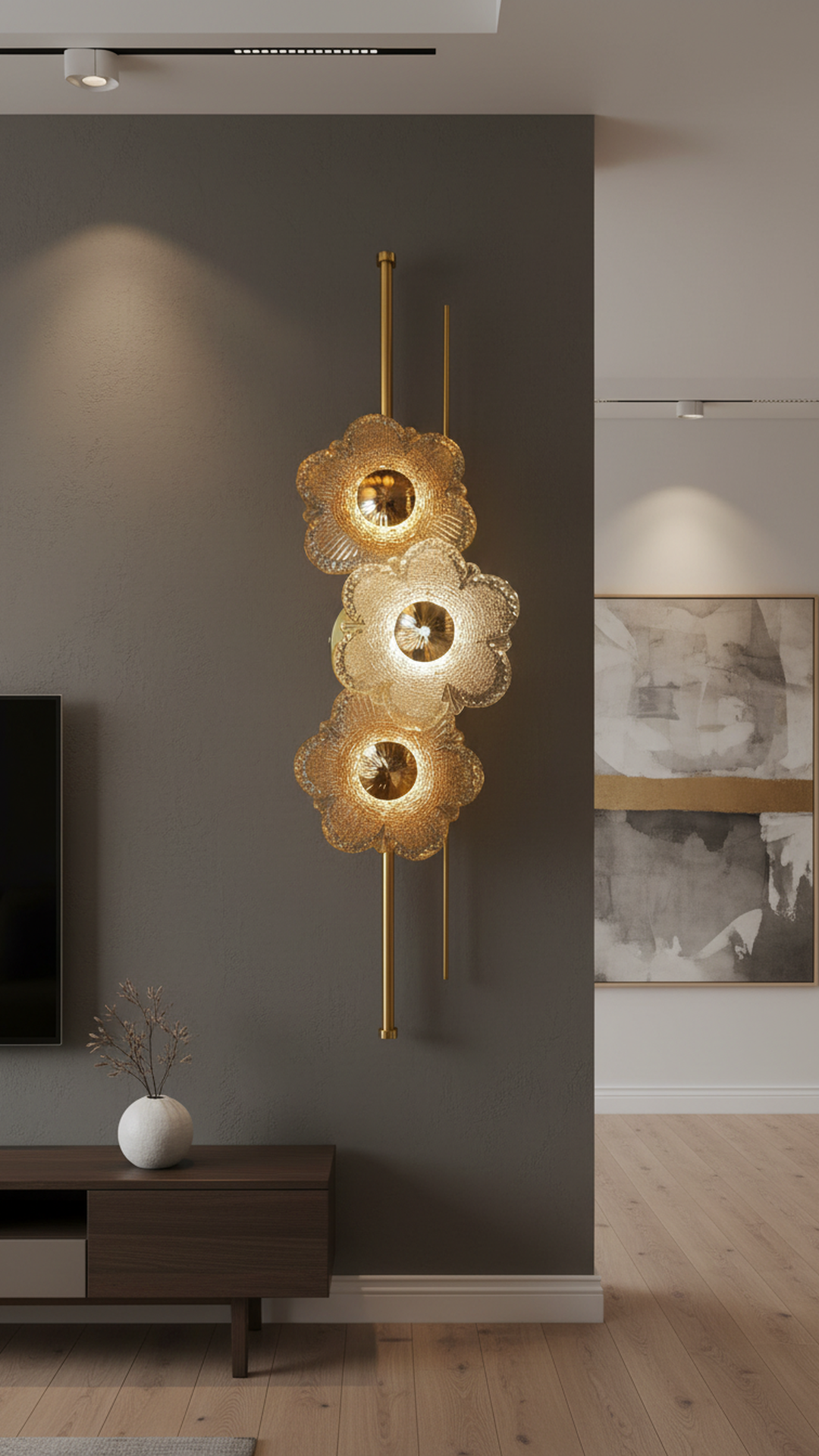 Swanart modern flower crystal wall light with gold finish, decorative floral glass LED sconce for living room, bedroom, and hallway lighting