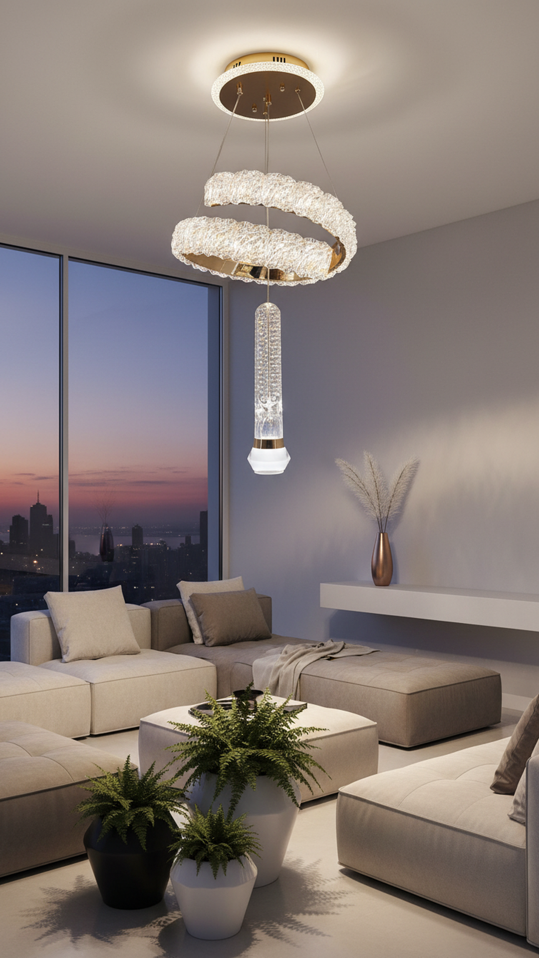 Swanart Icelis Crystal LED Chandelier – Modern Pendant Ceiling Light with 3-in-1 Color Change, Adjustable Height, Luxurious Crystal & Metal Design, Ideal for Living Room, Dining Room & Bedroom - Swanart