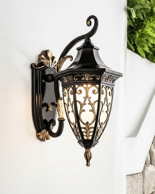 Swanart Antique Outdoor Wall Lantern, Black Gold Decorative Wall Light, Vintage Gate Light, Exterior Wall Lamp, Balcony Porch Light for Entrance, Patio, Garden & Home