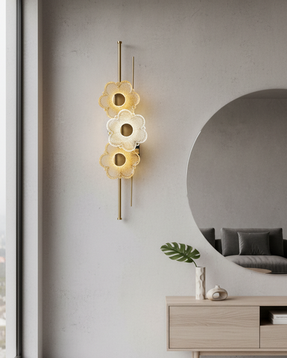 Swanart modern floral crystal wall light with gold finish and LED bulb, decorative glass flower design for living room or bedroom lighting