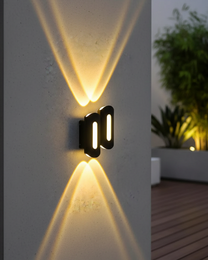 Swanart LED indoor and outdoor wall light with 2 up and 2 down warm white illuminated aluminum shockproof and rustproof fixture