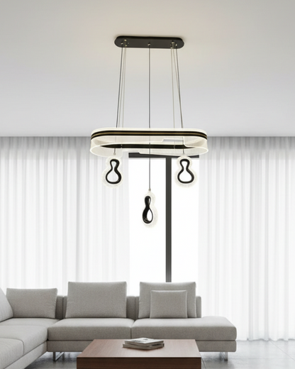 Swanart modern LED pendant chandelier with black and gold acrylic design, adjustable hanging ceiling light for living room or dining area