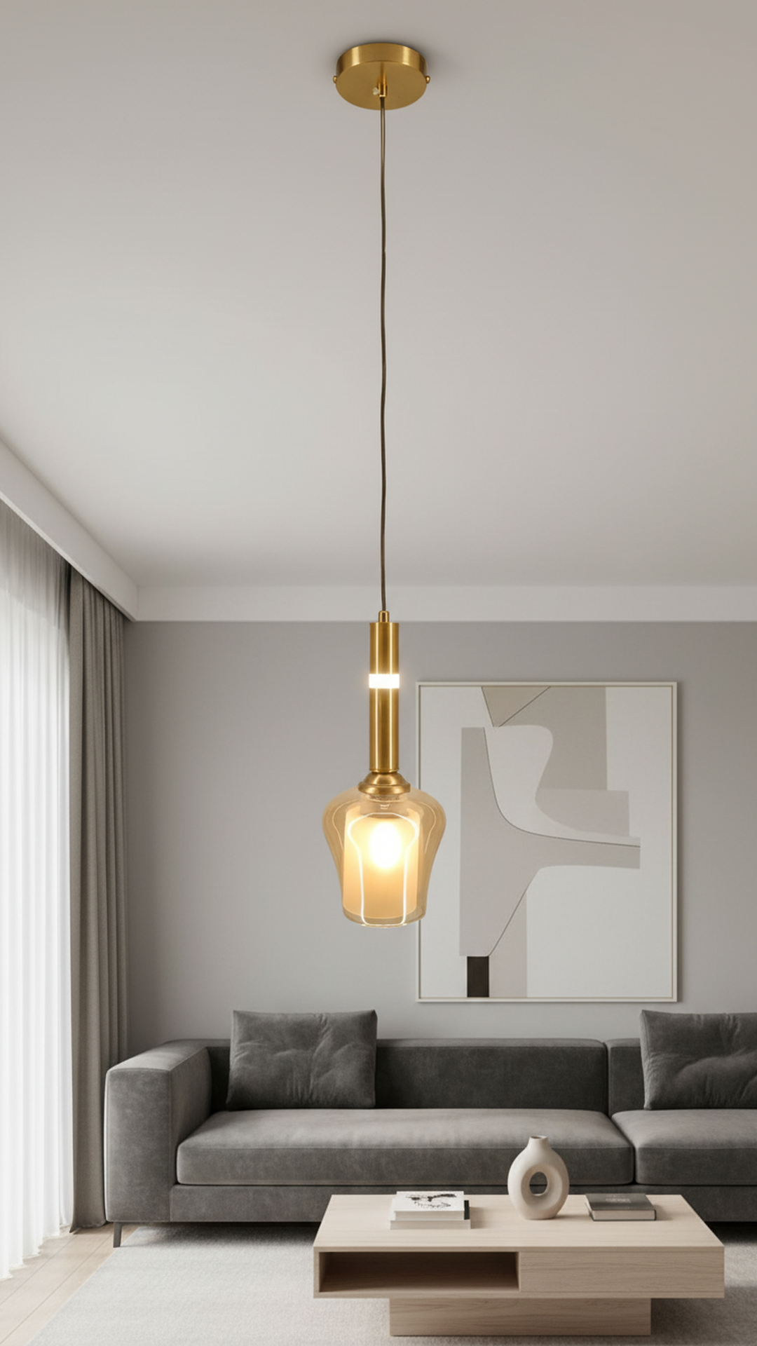 Modern Swanart gold pendant light with glass shade, decorative ceiling fixture for kitchen, dining, bedroom, or bar settings.