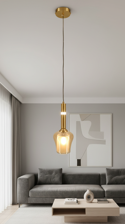 Modern Swanart gold pendant light with glass shade, decorative ceiling fixture for kitchen, dining, bedroom, or bar settings.