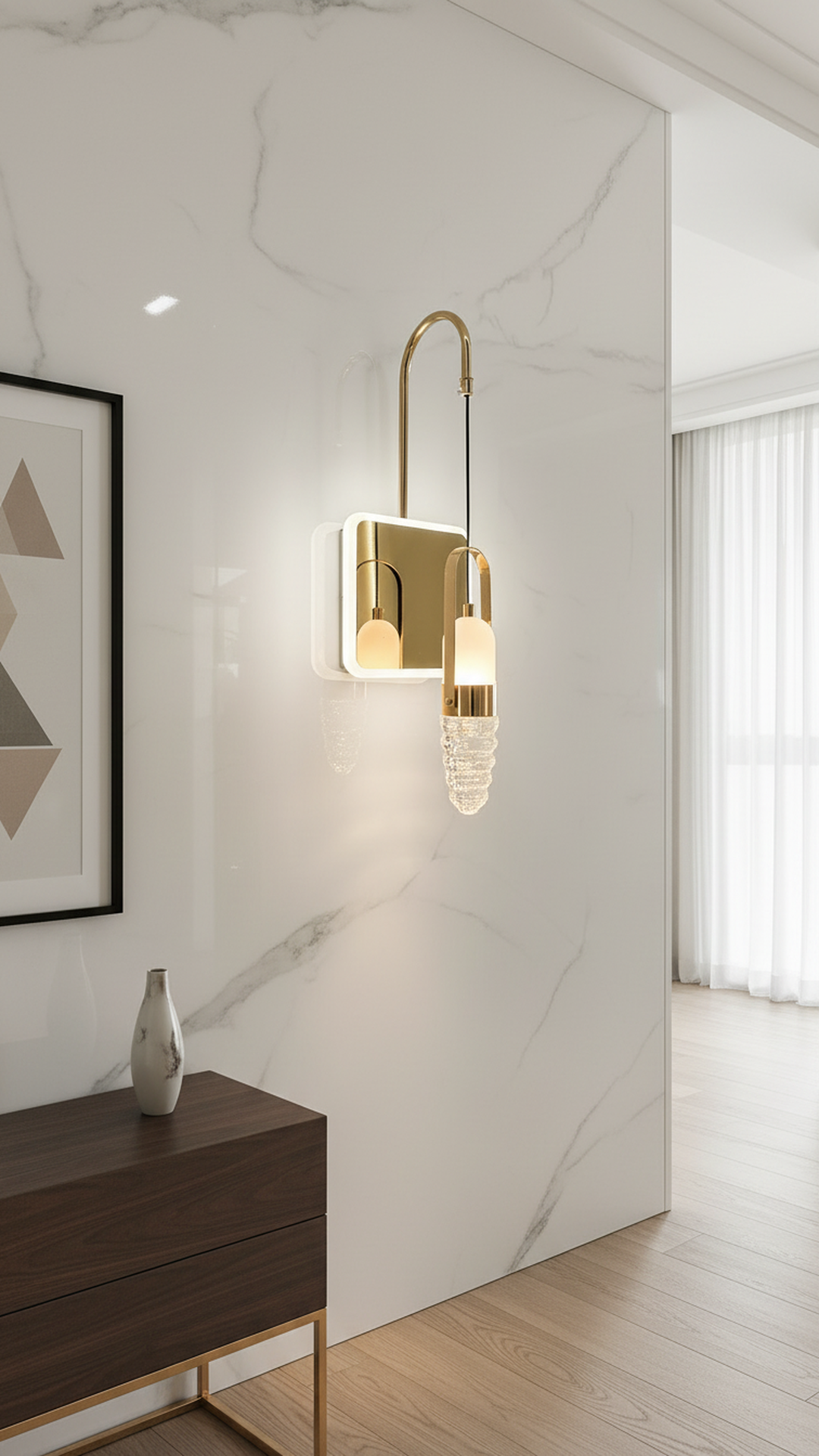Swanart Modern Crystal Wall Sconce with LED Mirror - Elegant Bathroom Vanity Light Fixture with Gold Finish & Crystal Shade - Swanart