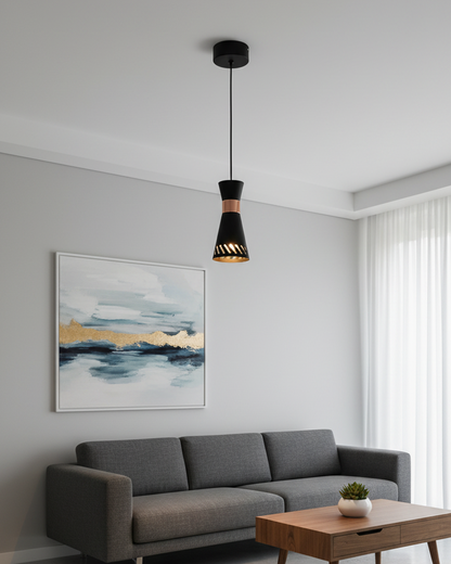 Swanart Modern Pendant Light for Ceiling, Black & Rose Gold Hanging Light, Metal Ceiling Lamp, Decorative Kitchen Island Light, Dining Room Pendant Lighting Fixture