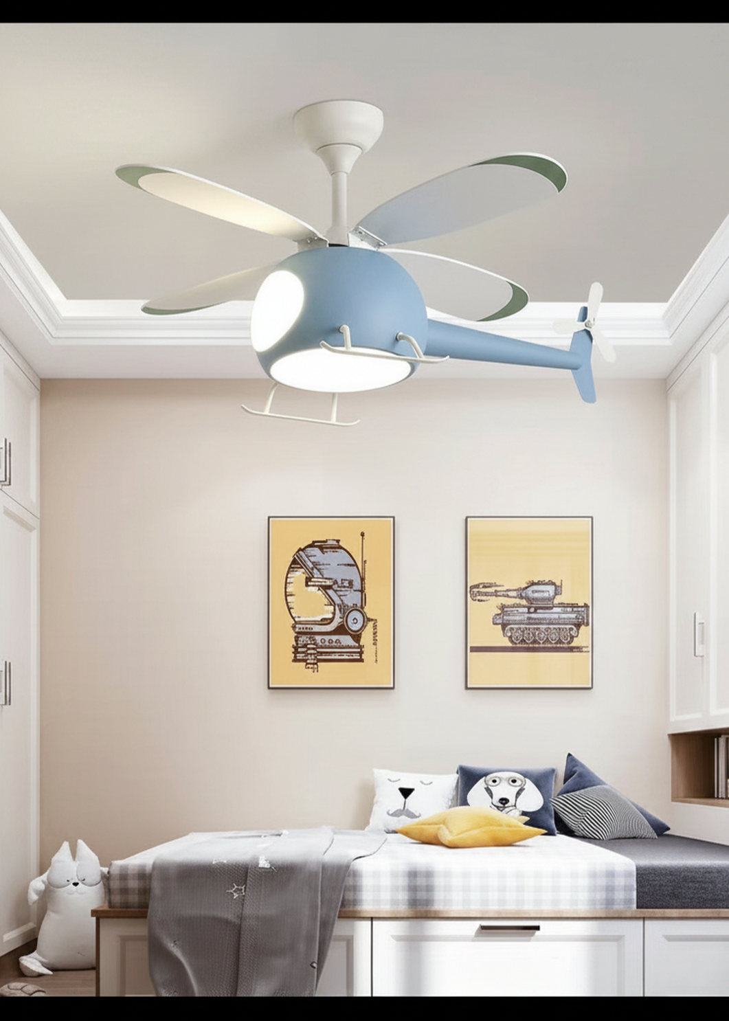 Luxury Helicopter Ceiling Fan with LED Light for Children's Rooms