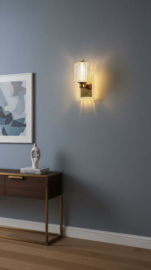 Swanart modern gold fiber LED wall sconce with elegant design, ideal for living room, bedroom, or hallway décor.