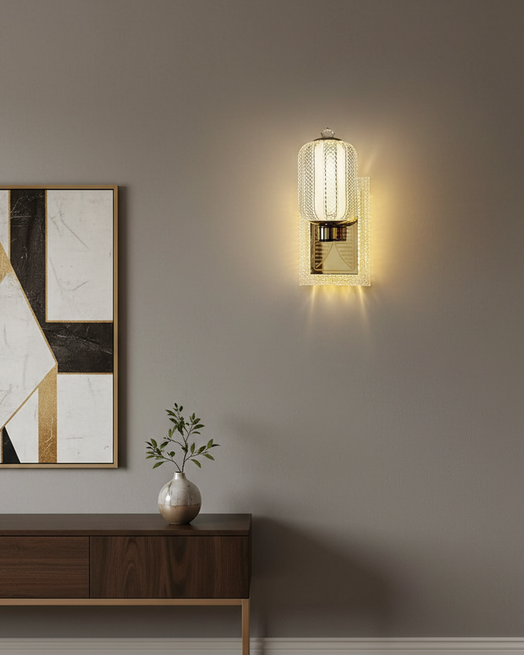 Swanart modern fiber LED wall light in gold, decorative indoor sconce for living room, bedroom, hallway, with elegant designer style.