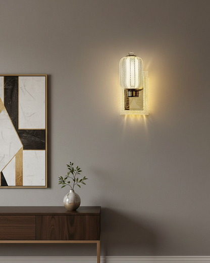 Swanart modern fiber LED wall light in gold, decorative indoor sconce for living room, bedroom, hallway, with elegant designer style.