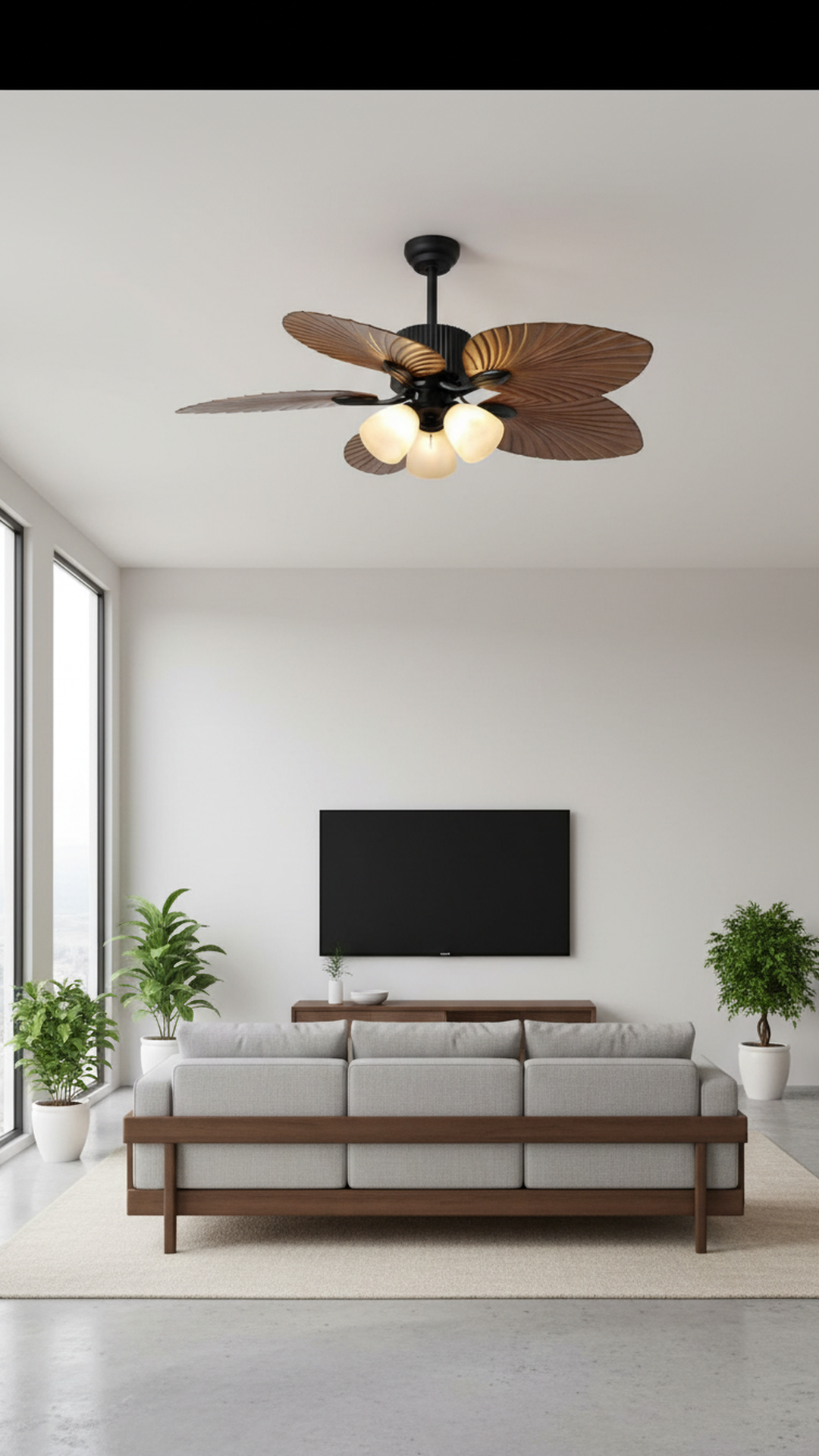 Swanart Tropical Leaf Ceiling Fan with Light, 5 Wooden Fiber Blade Decorative Ceiling Fan with 3 Glass Shades, Modern Designer Ceiling Fan for Living Room, Bedroom & Hall