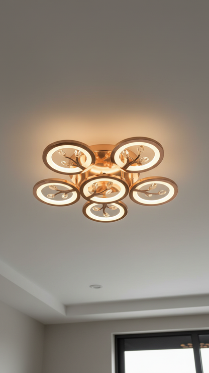 swanart Crystal Chandelier: Modern Rose Gold Ceiling Light with Dimmable 3-Color LEDs, Remote Control, Elegant Leaf Design for Dining Room, Living Room, Bedroom, Hallway - Swanart