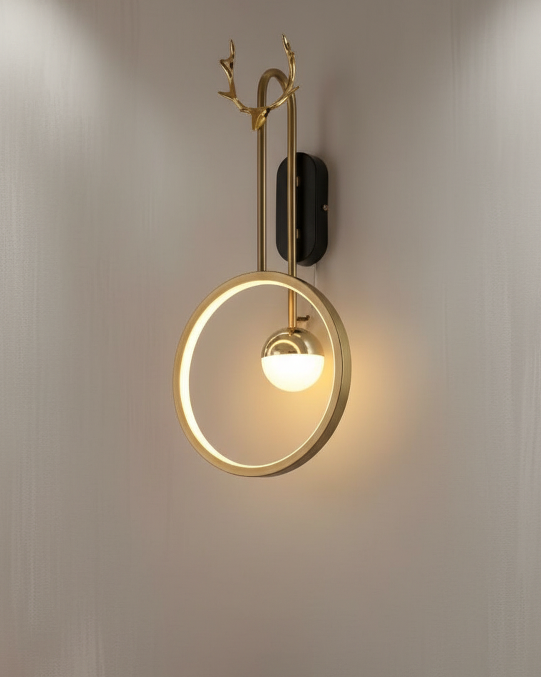 Swanart modern gold LED wall light with ring and deer antler design, warm light wall sconce for living room or bedroom decor