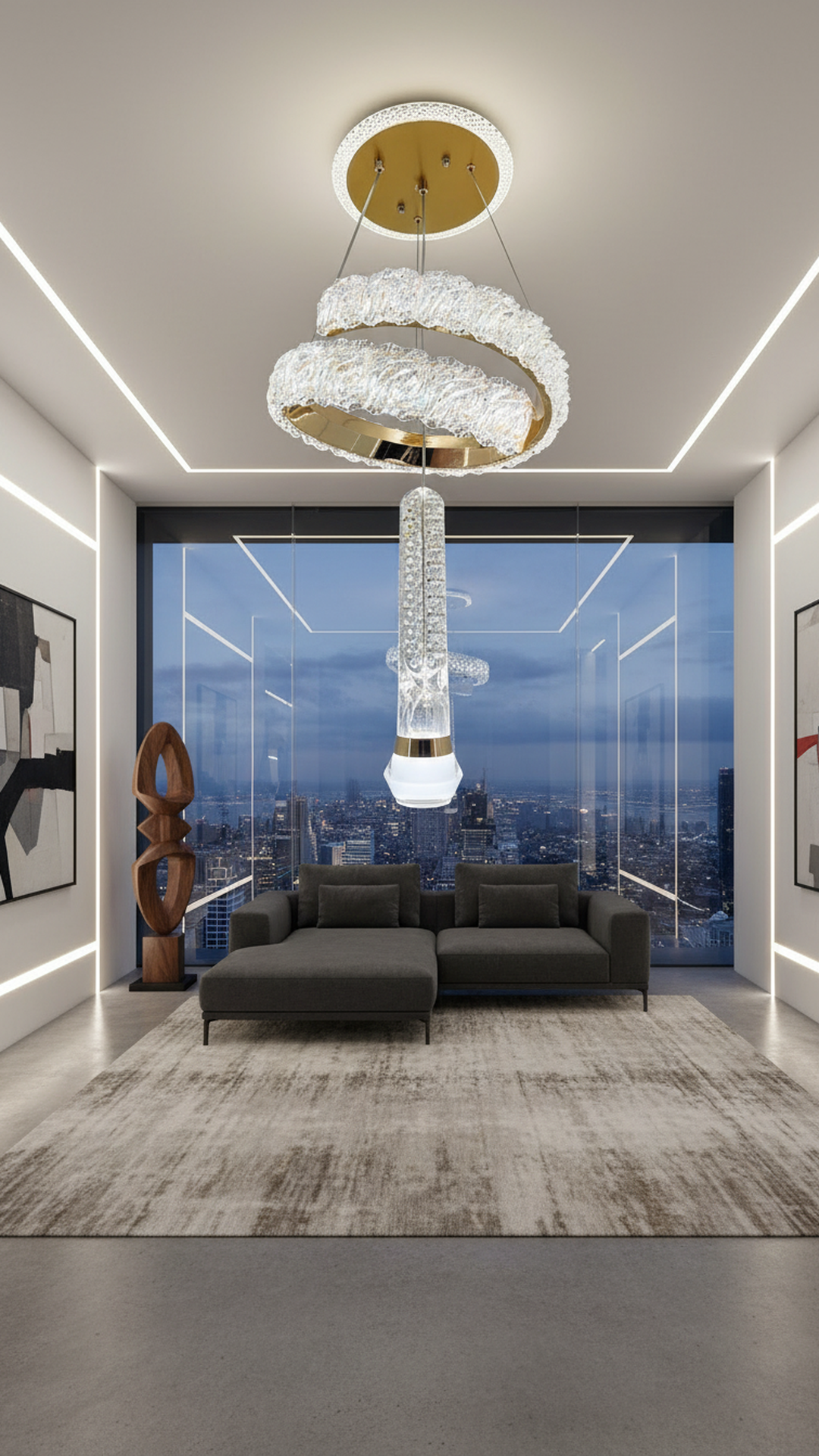 Swanart Icelis Crystal LED Chandelier – Modern Pendant Ceiling Light with 3-in-1 Color Change, Adjustable Height, Luxurious Crystal & Metal Design, Ideal for Living Room, Dining Room & Bedroom - Swanart