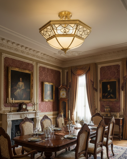 Swanart vintage gold semi-flush ceiling light with 48cm diameter, featuring elegant design and intricate detailing.