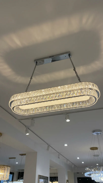 Swanart Modern Crystal LED Chandelier 90cm Luxury Oval Dining Table Pendant Light, Stainless Steel Hanging Ceiling Lamp for Living Room, Kitchen Island & Dining Area Decorative Lighting