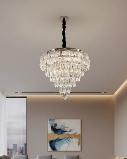 Swanart modern crystal flower chandelier with hanging LED lights, elegant glass crystal pendant for living, dining, or bedroom ceiling lighting