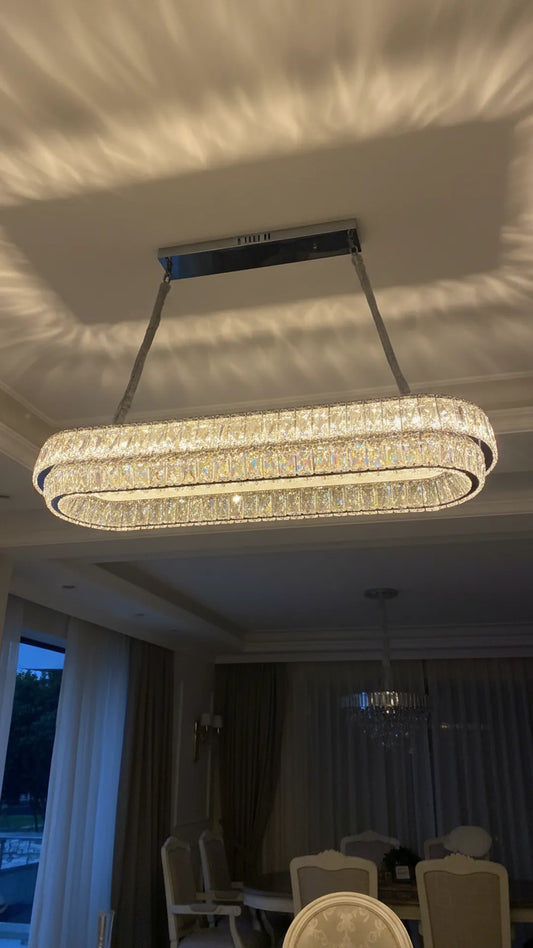 Swanart Modern Crystal LED Chandelier 90cm Luxury Oval Dining Table Pendant Light, Stainless Steel Hanging Ceiling Lamp for Living Room, Kitchen Island & Dining Area Decorative Lighting