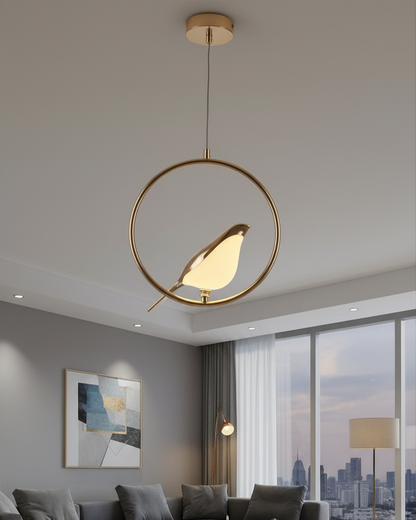 Swanart Radiance hanging light with chirpy design, energy-efficient bulb, and aesthetic style for ambient home illumination.