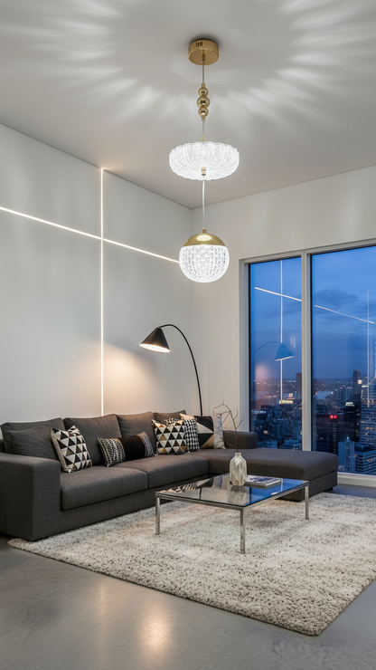 Swanart Modern Crystal Chandelier for Living Room - Elegant 2-Tier Hanging Pendant Light Fixture with Globe Shade for Bedroom, Dining Room & Foyer - Swanart