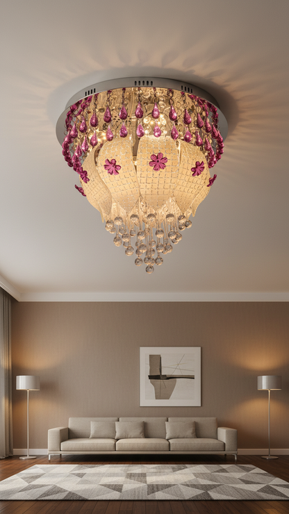 Swanart Prismara Modern Crystal Ceiling Chandelier with Remote | Multi-Color LED Lights | Bluetooth Music System | Rotating Crystal Pendant | 36cm x 36cm Elegant Design - Swanart