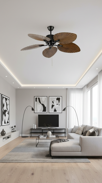 Swanart Decorative Ceiling Fan with Leaf Design Blades, Modern Wooden Finish Ceiling Fan, Silent Motor, Pull Chain Control, Luxury Home Décor Fan for Living Room, Bedroom & Hall