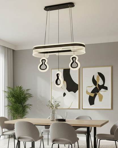 Swanart modern LED pendant chandelier with black and gold acrylic design, adjustable hanging ceiling light for living room or dining area