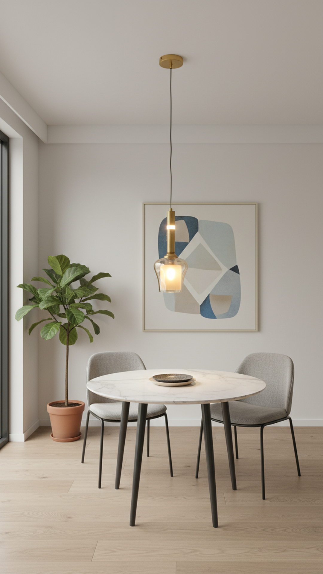 Swanart modern gold pendant light with glass shade hanging from ceiling, decorative fixture for kitchen, dining, or bedroom interior.